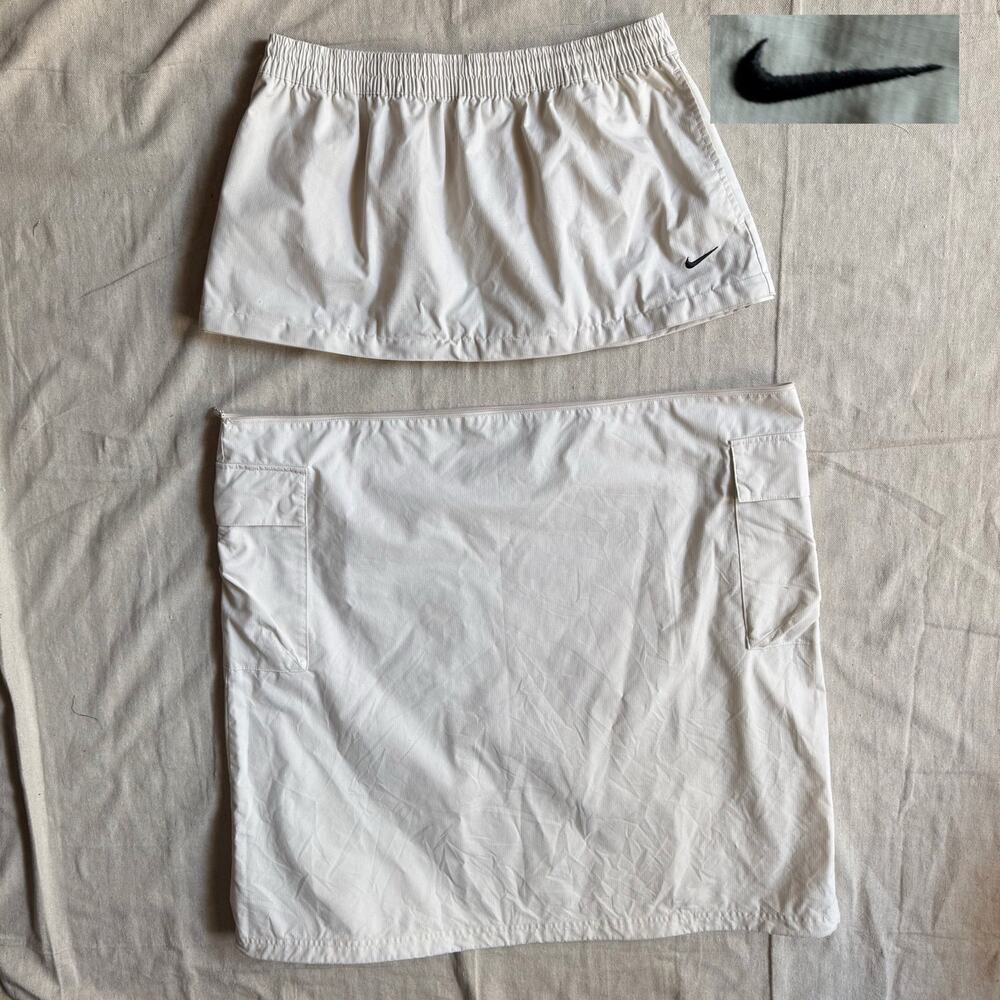 Nike Sportswear Essential Cargo Skirt Womens L Convertible Midi Mini Cream Plaid